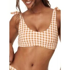 Andie Swim The Mandalay Bikini Top Gingham Brown White Medium NWT